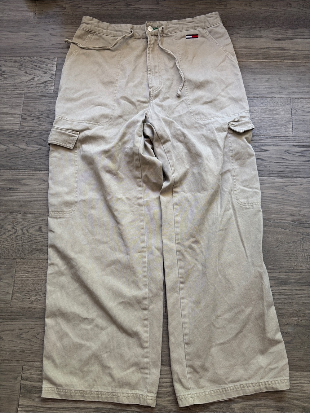 Tommy Hilfiger | Khaki Cargo Pants with Drawstring Waist Baggy Wide Leg 36/32